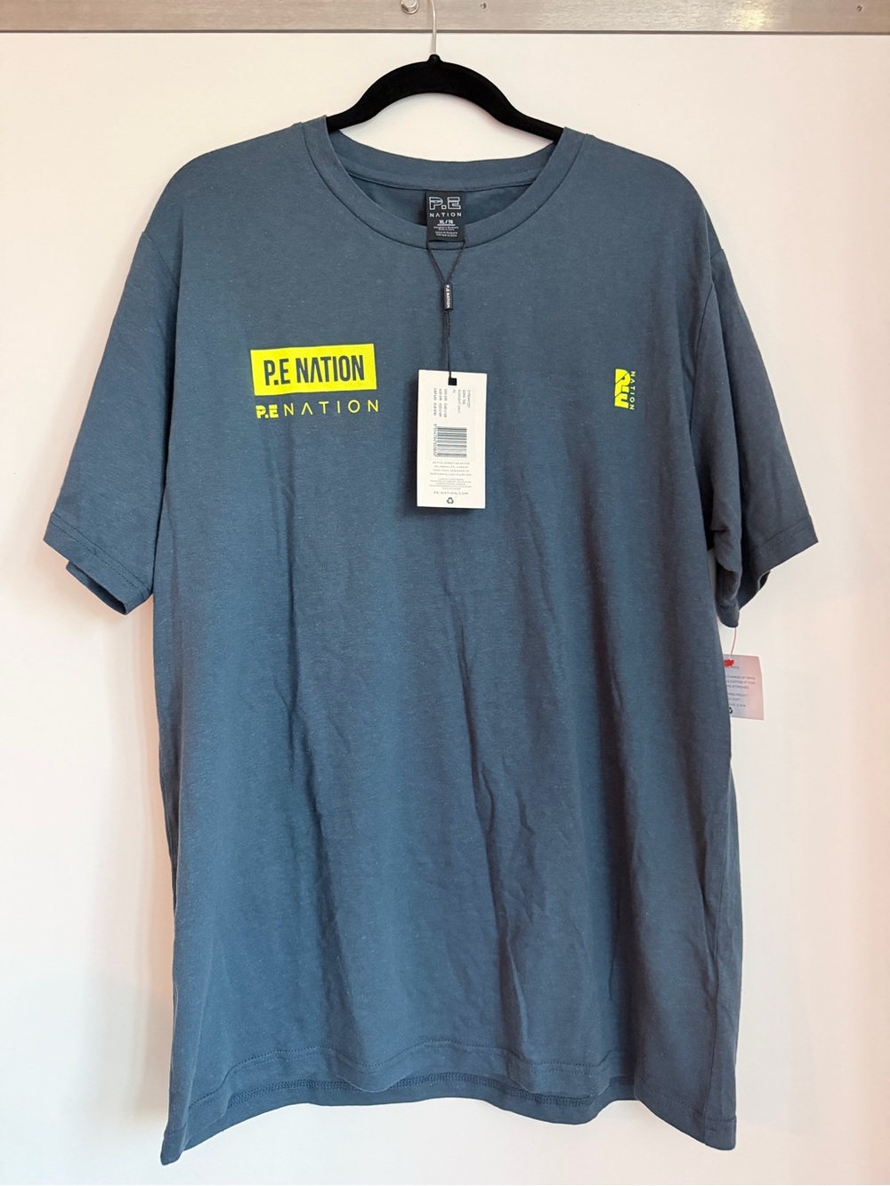 P.E Nation Men’s Slate Blue Tee with Neon Yellow Logo